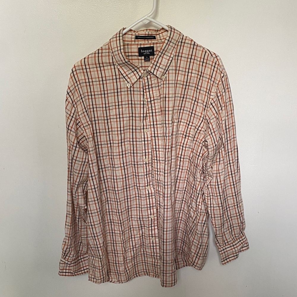 Haggar Red and White Checkered Shirt
